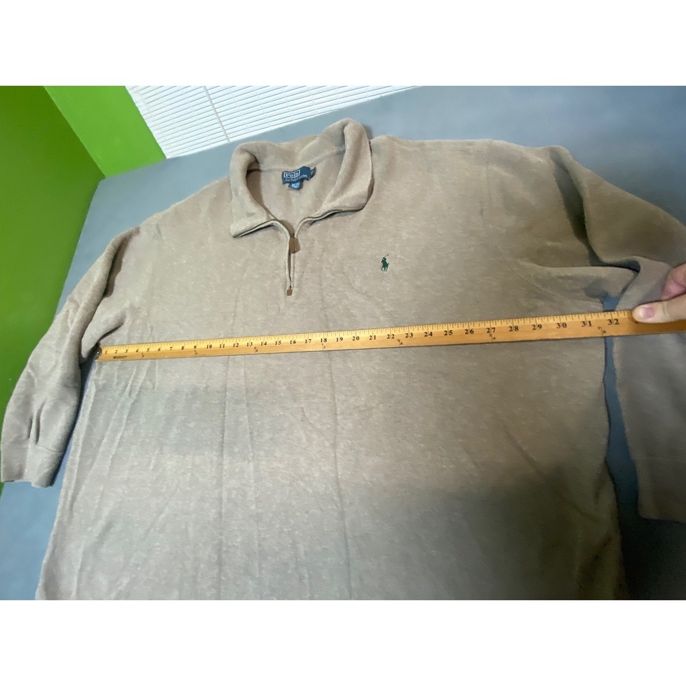 Polo Ralph Lauren Mens 4XB Big Tan Cotton Quarter Zip Pullover Vintage Sweater - Picture 4 of 8